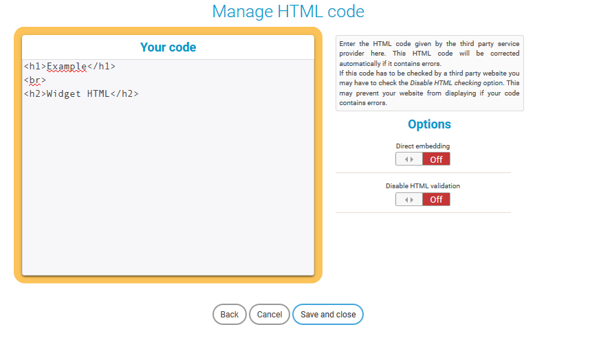 Html widget codes