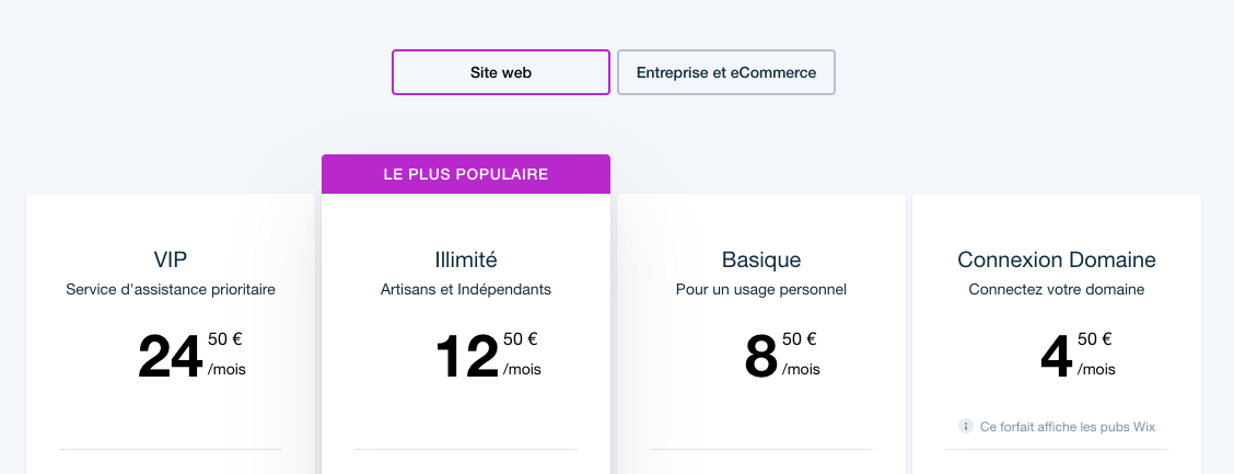 Wix, formules pour la création de sites vitrines