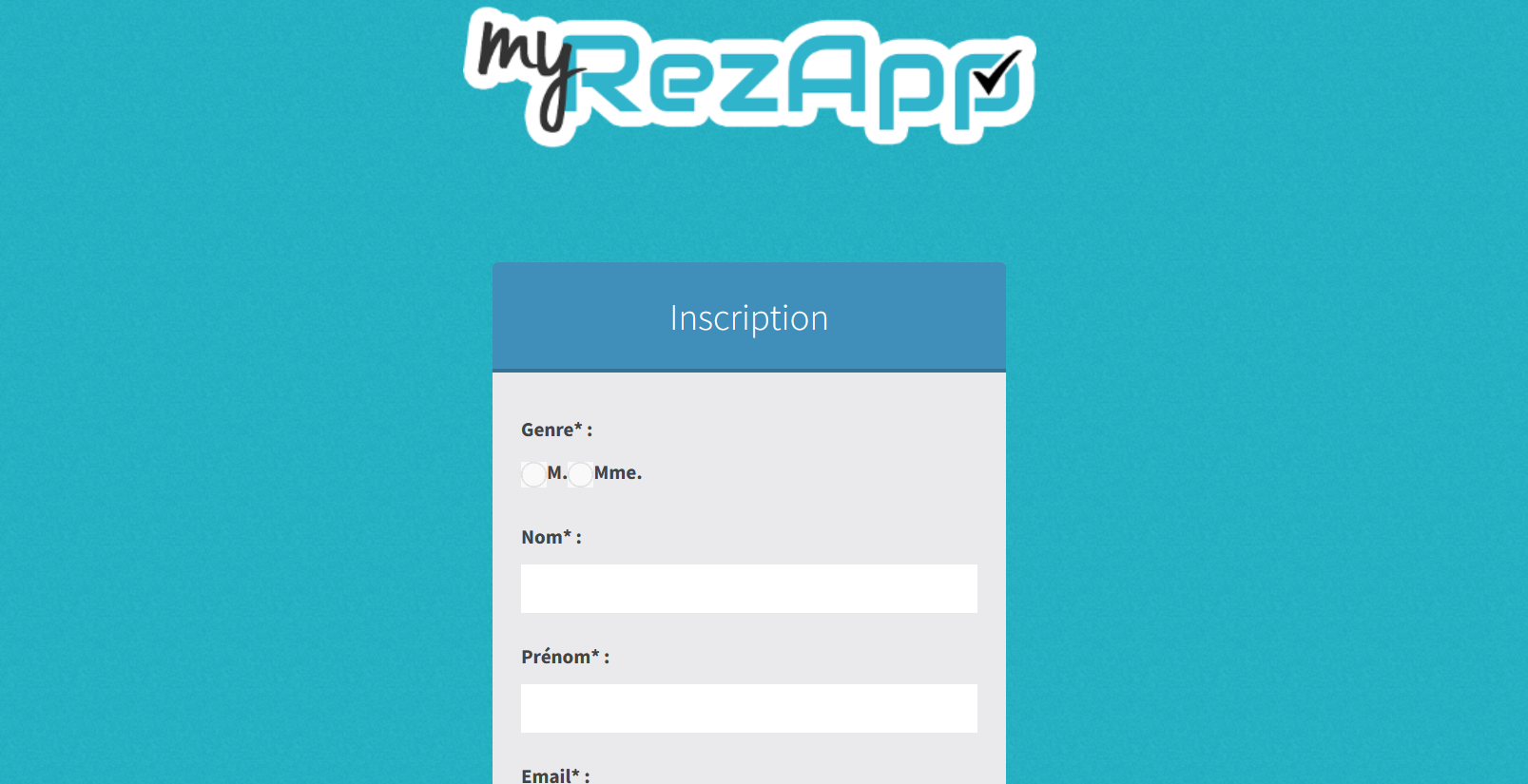 Inscription MyRezapp