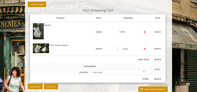 Shopping cart page