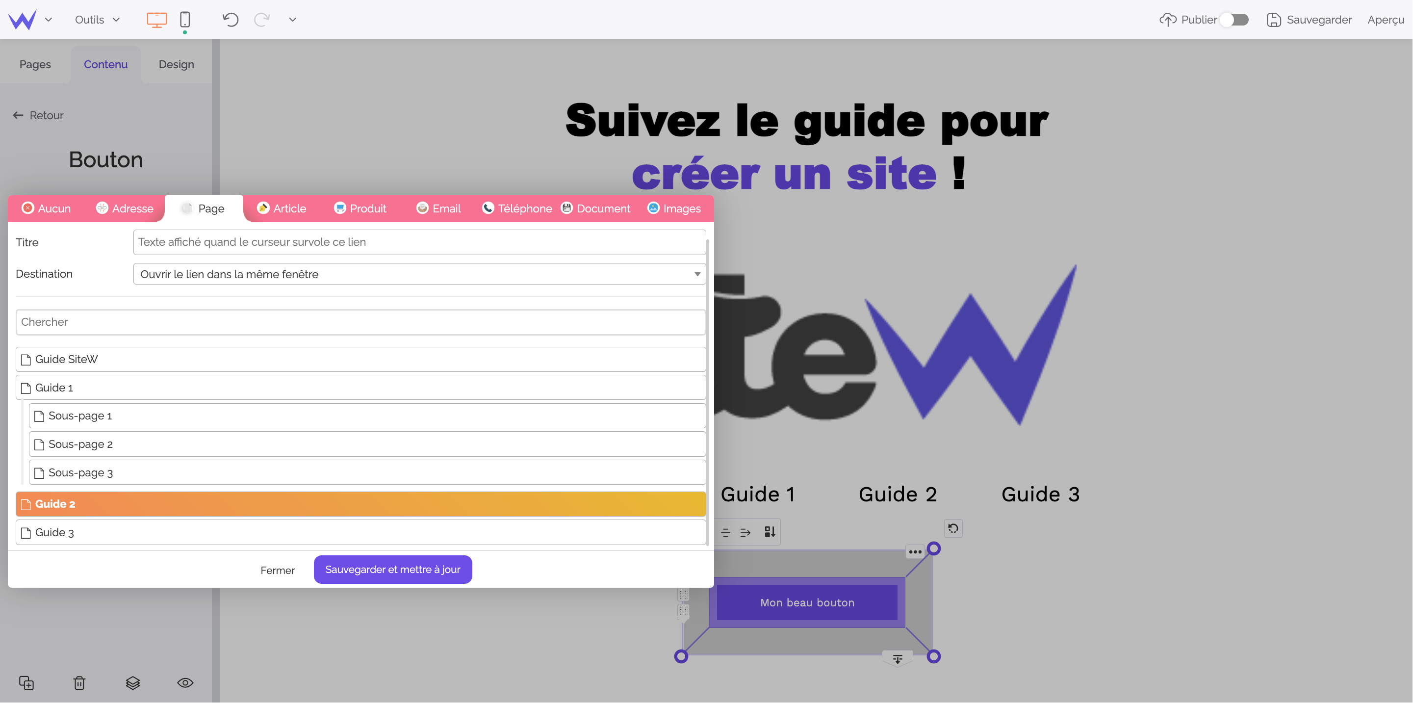 lien module bouton