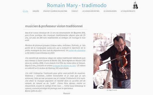 Ejemplo de sitio web Musicien et professeur de violon traditionnel dans le jura - Romain MARY tradimodo